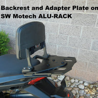 Backrest and Adapter Plate for attaching to SW MOTECH ALU-RACK for the Kawasaki Versys 650 07-'10 and '11-'14. 2007-2010 and 2011-2014