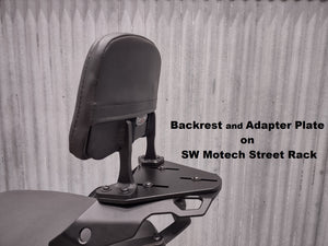 Rückenlehne und Adapterplatte zum Anbringen an SW Motorech Alu Rack