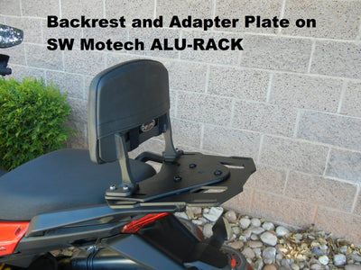 Backrest and Adapter Plate for attaching to SW MOTECH ALU-RACK for the YAMAHA FZ/FZR/MT Works with YAMAHA FZS600 '97-'03-,FZ6 '03-'10, F6 FAZER '07-'10, FZ 07 '14-17, MT-07  '18,FZ8  '11-'14,FZ-09  '14-'16,FZ-09  '17-,MT-09 '18, FZ1  '06-'15,FZR1000 '00-'04,FZ-10  '17,MT-10 '18